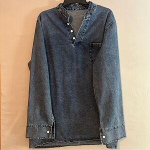 Washed Indigo Denim Pullover Shirt